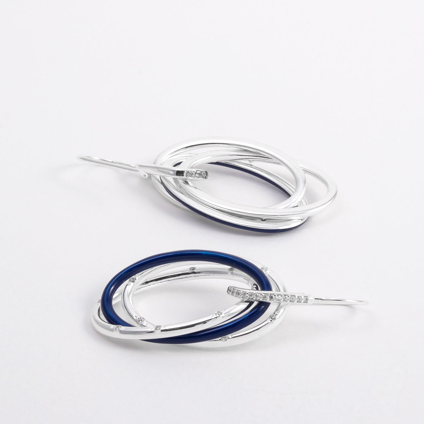 BLUE ETCH LINES SILVER PENDANT EARRINGS