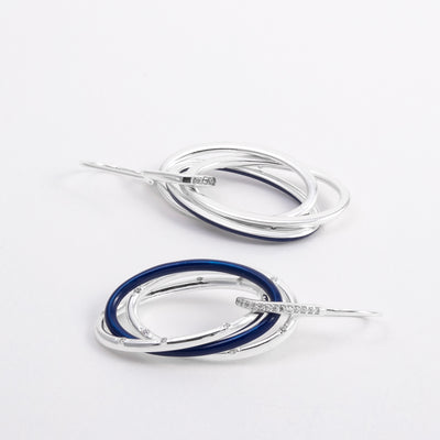 BLUE ETCH LINES SILVER PENDANT EARRINGS