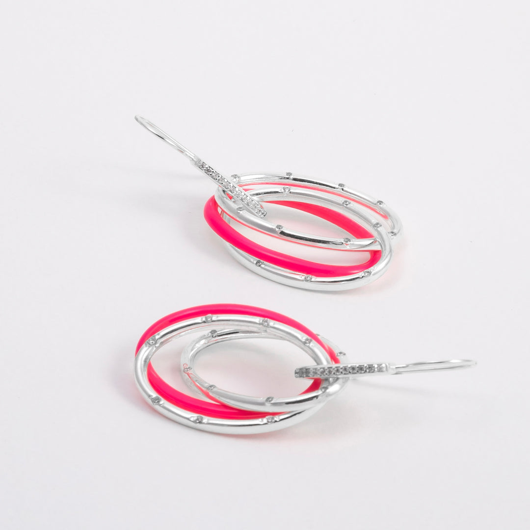 PINK ETCH LINES SILVER PENDANT EARRINGS