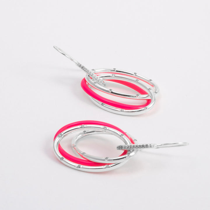 PINK ETCH LINES SILVER PENDANT EARRINGS