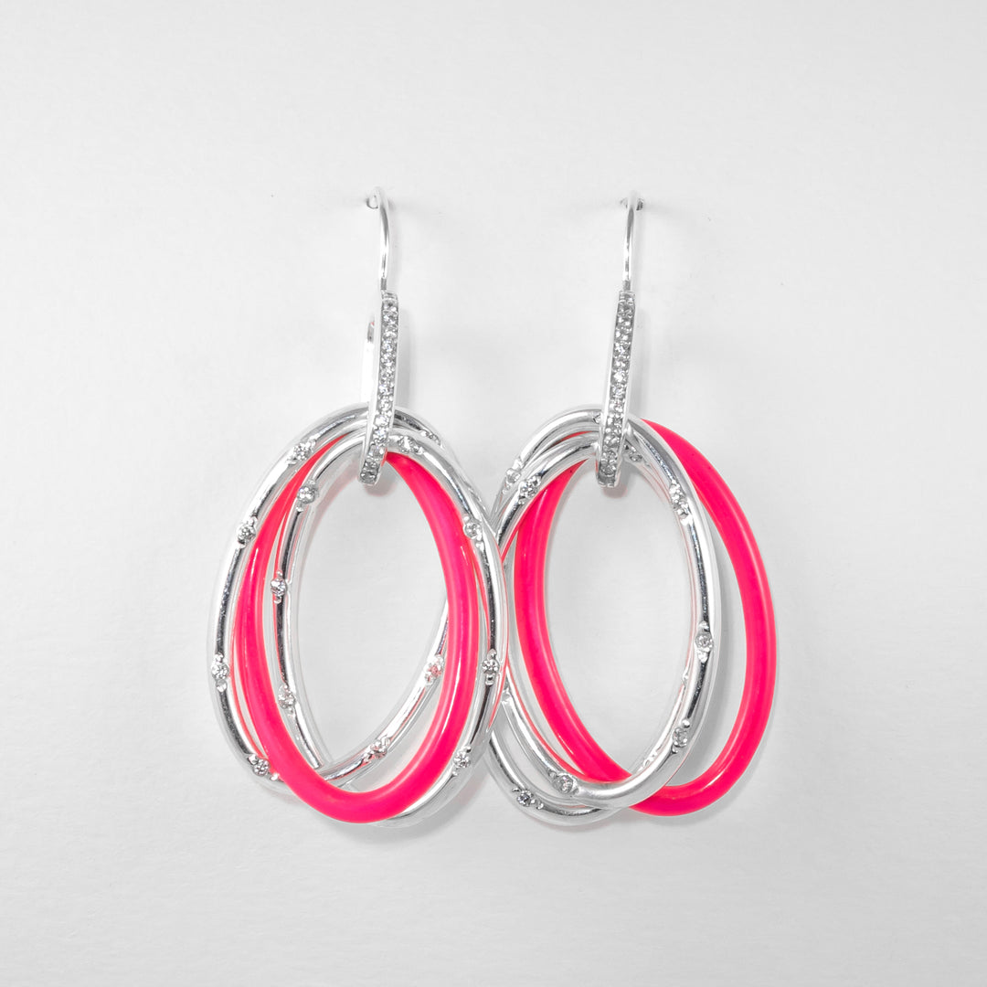 PINK ETCH LINES SILVER PENDANT EARRINGS