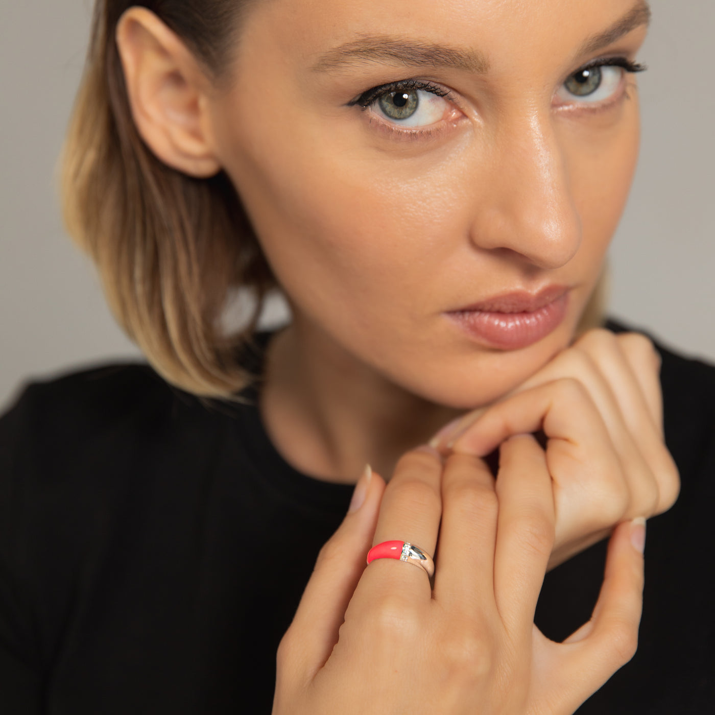 PINK ETCH CRYSTAL RING