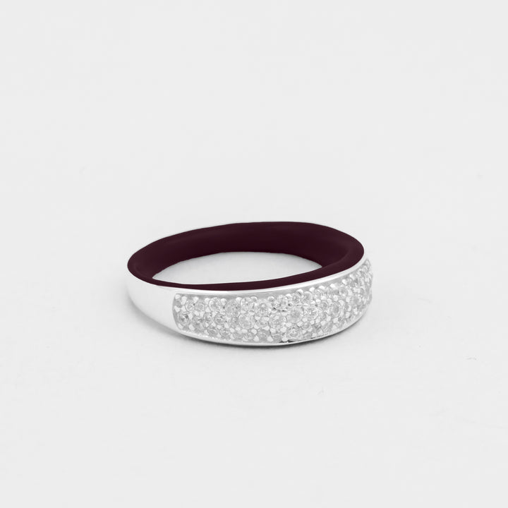 Anello Etch Bombato Burgundy Con Pavé