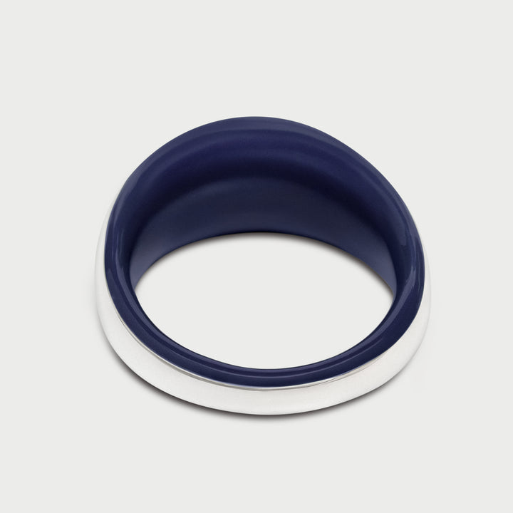 Anello in argento 925 bombato scultoreo smalto blue indigo collezione NOVA brand Reveli 
