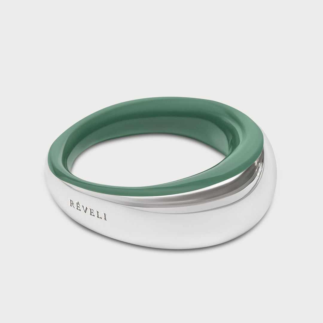 Anello in argento 925 bombato scultoreo smalto verde moss collezione NOVA brand Reveli 