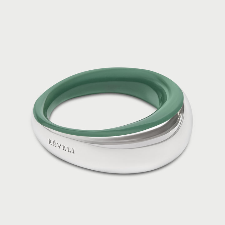 Anello in argento 925 bombato scultoreo smalto verde moss collezione NOVA brand Reveli 