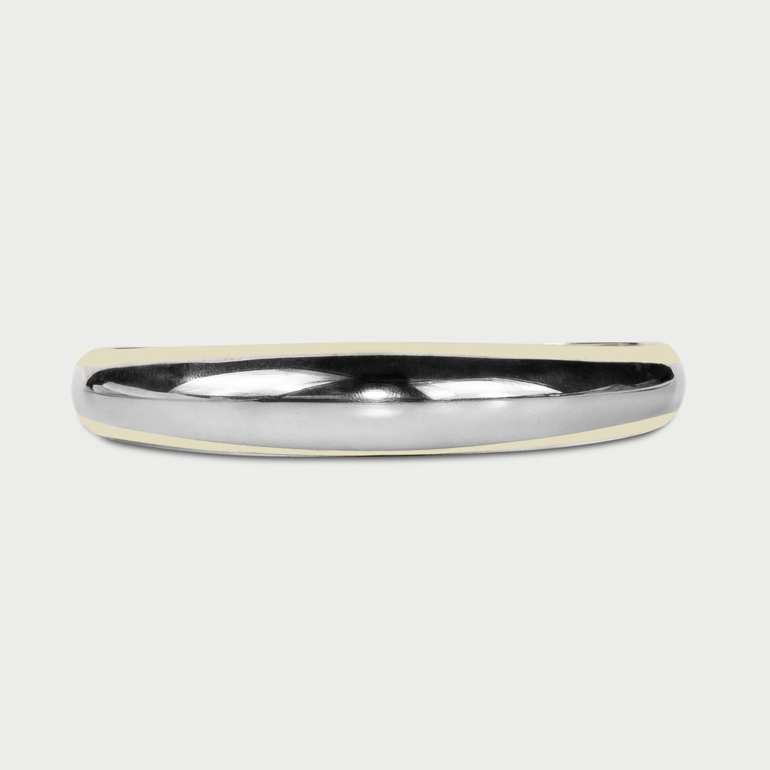 Cuff bracelet in 925 sterling silver, sculptural domed design, white pearl enamel, NOVA collection, by Reveli.