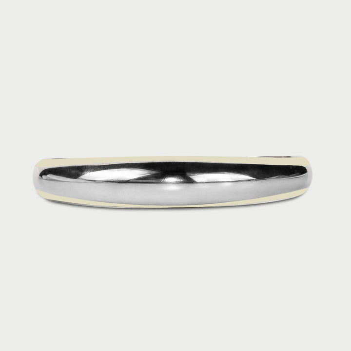Cuff bracelet in 925 sterling silver, sculptural domed design, white pearl enamel, NOVA collection, by Reveli.