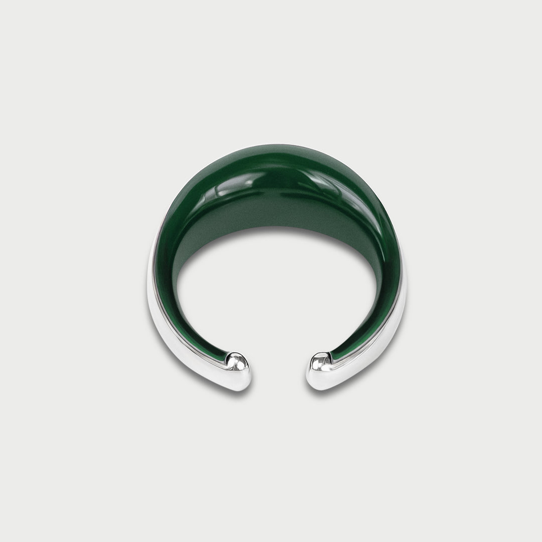 Earcuff in 925 sterling silver, sculptural domed design, moss green enamel, NOVA collection, by Reveli.
