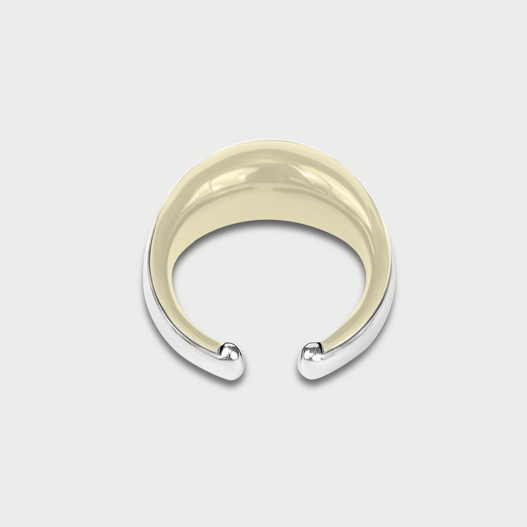 Earcuff in 925 sterling silver, sculptural domed design, white pearl enamel, NOVA collection, by Reveli.