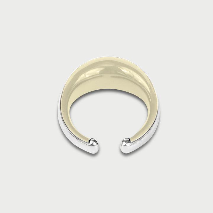 Earcuff in 925 sterling silver, sculptural domed design, white pearl enamel, NOVA collection, by Reveli.