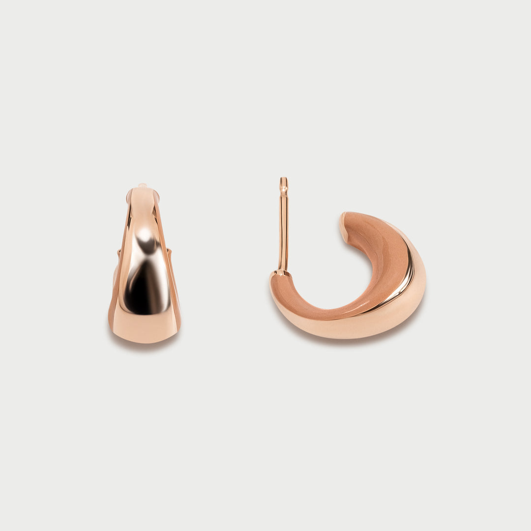 Earrings in rose gold, sculptural domed design, nude powder pink enamel, NOVA collection, by Reveli.