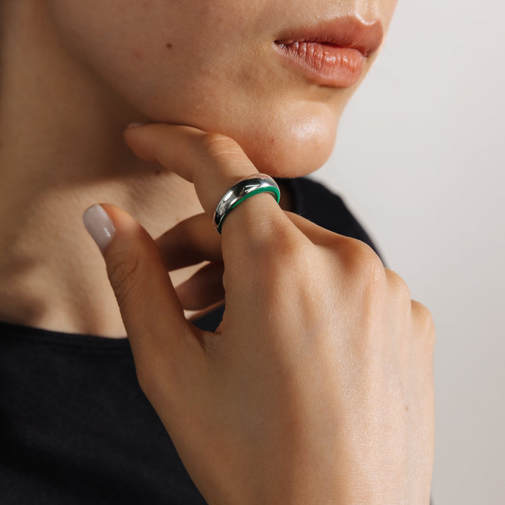 Green fern grass internal enamel dome Etch  ring by Réveli