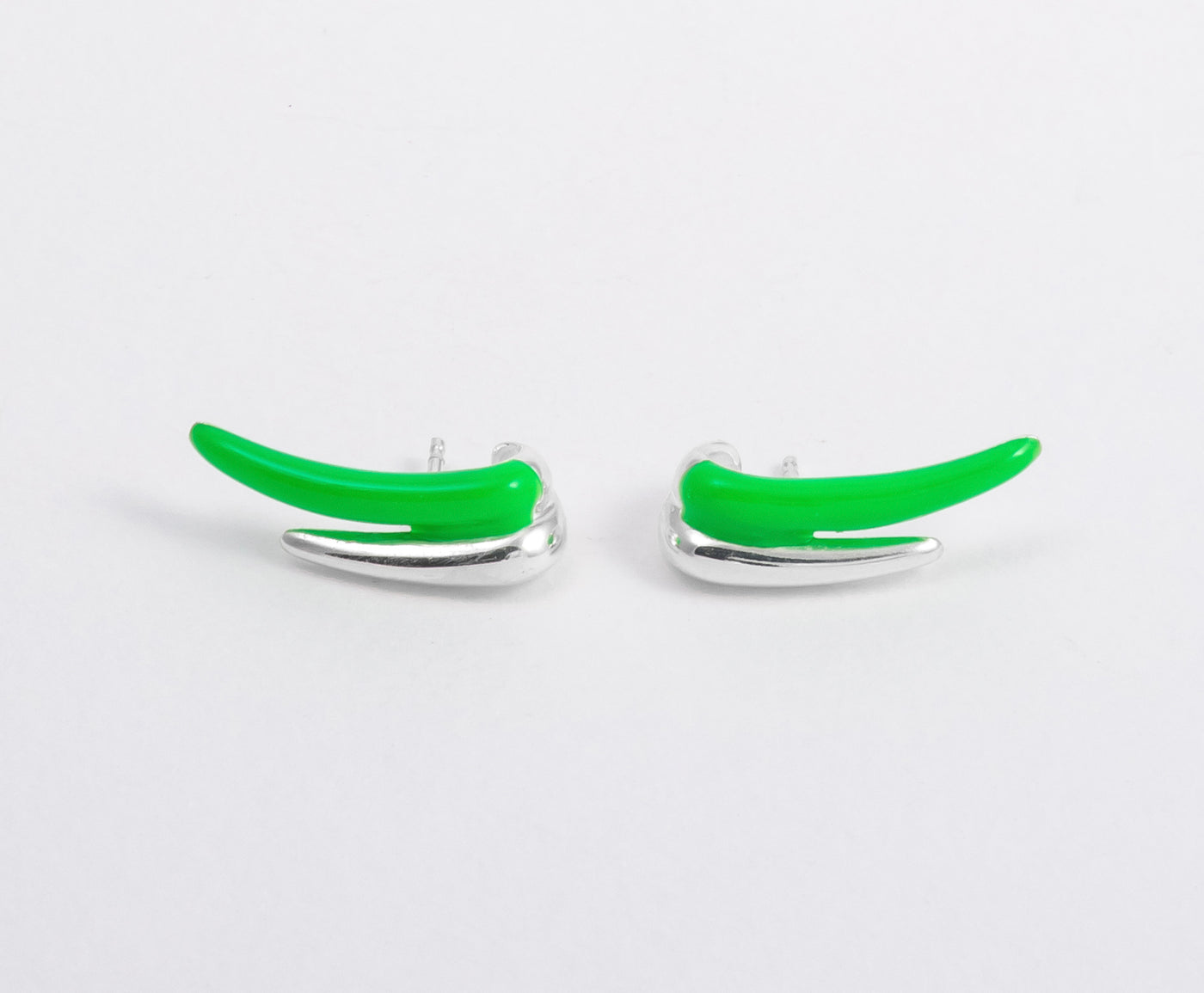 GREEN ETCH LINES DUO SILVER STUD EARRINGS