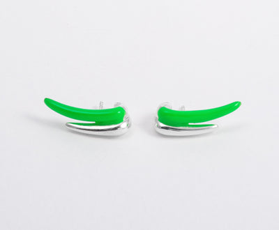 GREEN ETCH LINES DUO SILVER STUD EARRINGS