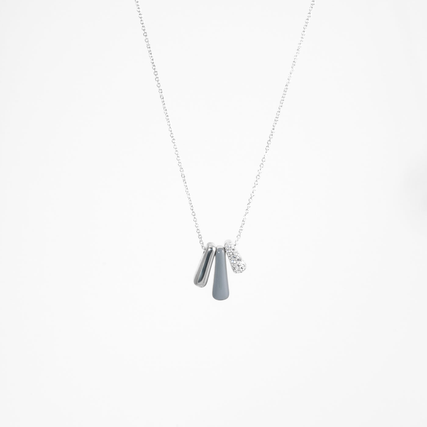 GREY ETCH TRIS SILVER NECKLACE WITH PAVÉ