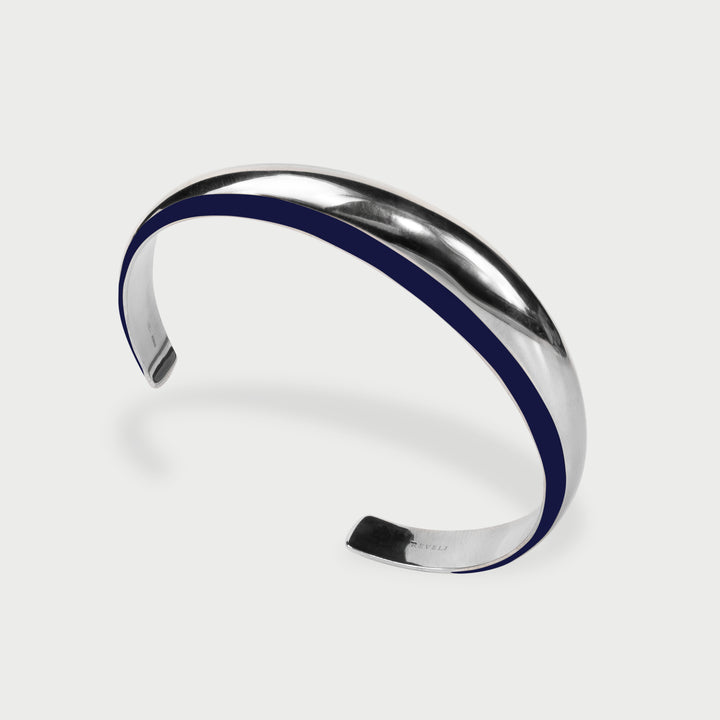 Il bracciale cuff  in argento 925 bombato scultoreo smalto blue indigo collezione NOVA brand Reveli 