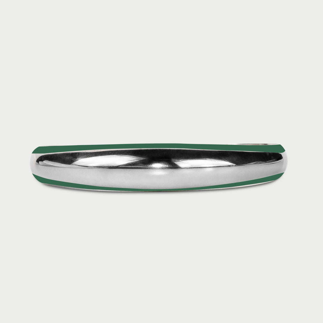 Il bracciale cuff  in argento 925 bombato scultoreo smalto verde moss collezione NOVA brand Reveli 