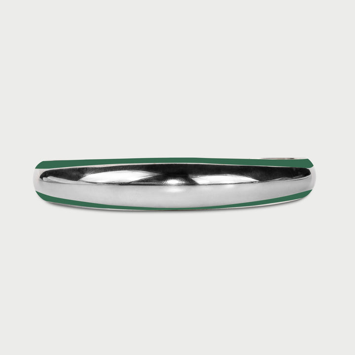 Il bracciale cuff  in argento 925 bombato scultoreo smalto verde moss collezione NOVA brand Reveli 