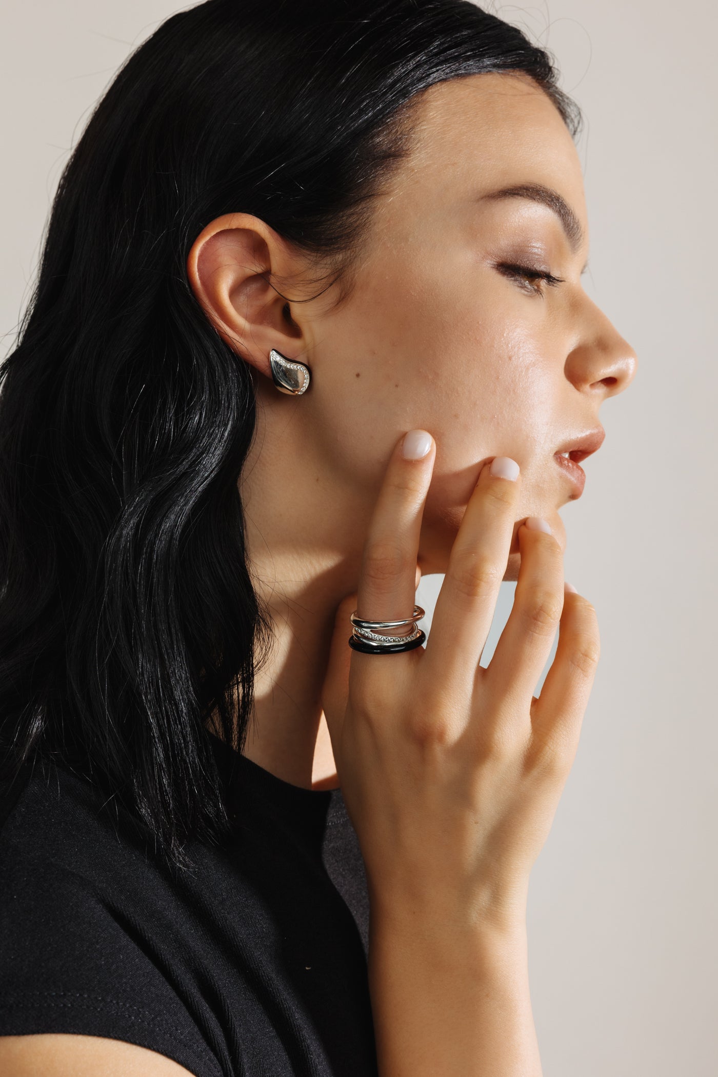 BLACK ETCH LINES SILVER RING