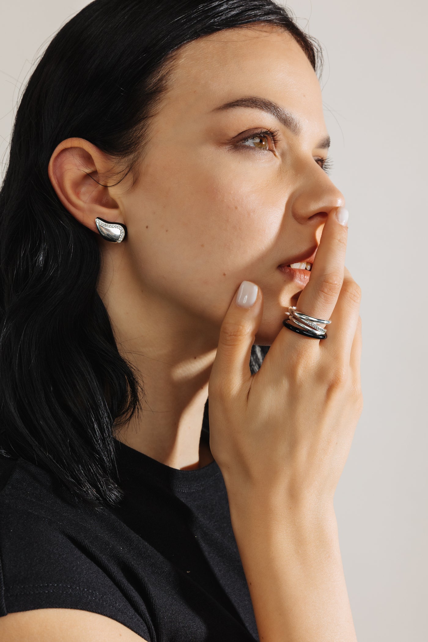 BLACK ETCH LINES SILVER RING