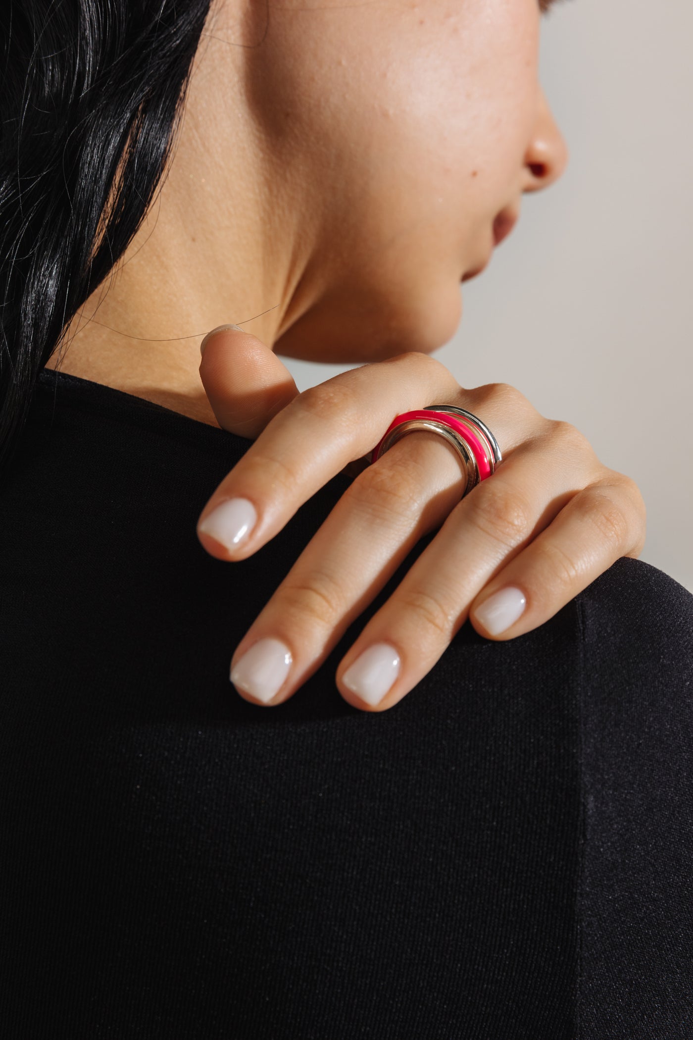 PINK ETCH LINES SILVER RING