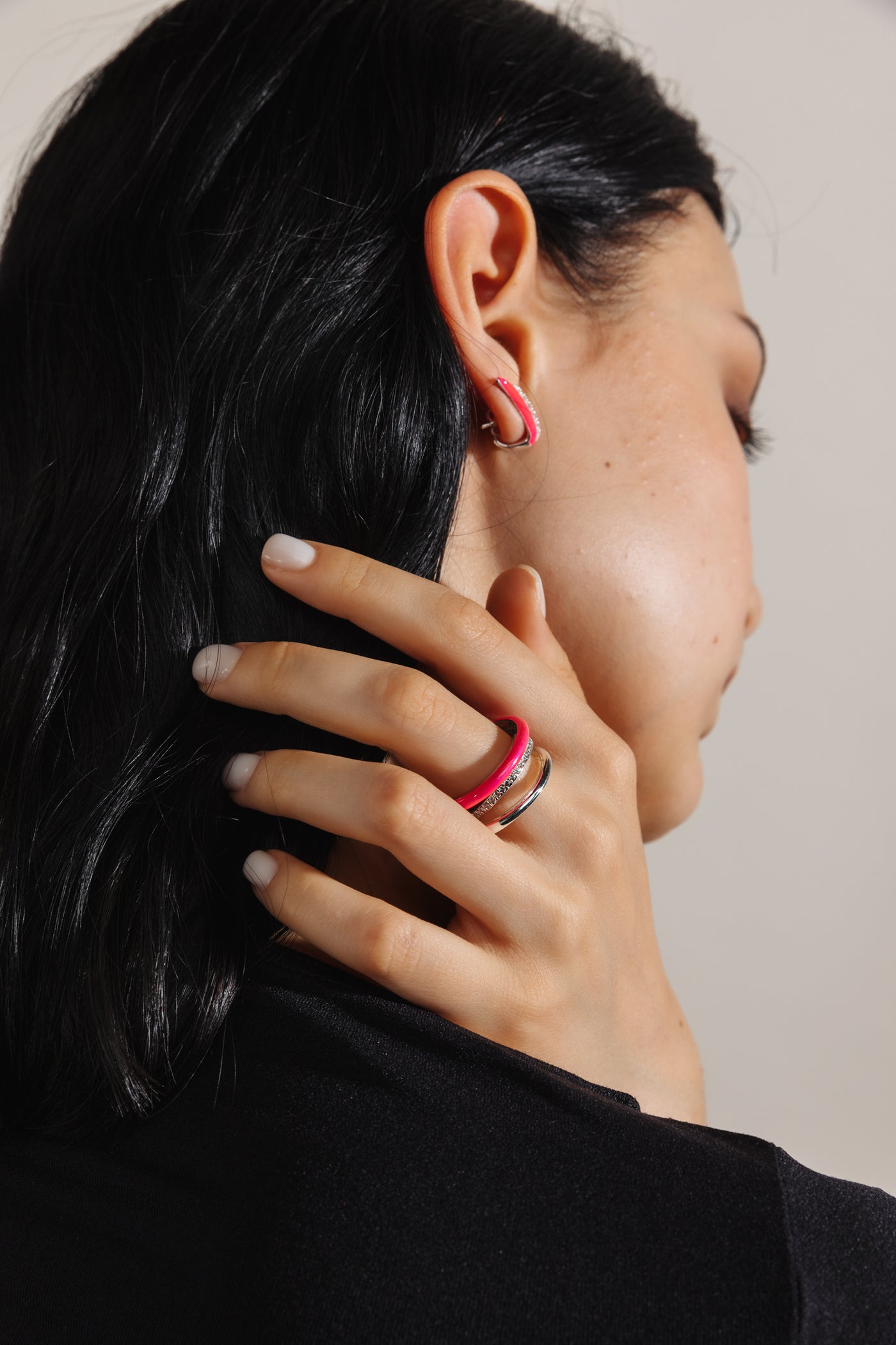 PINK ETCH LINES SILVER RING