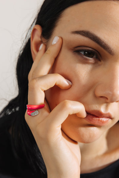 PINK SILVER ETCH Wrap CRYSTAL RING 