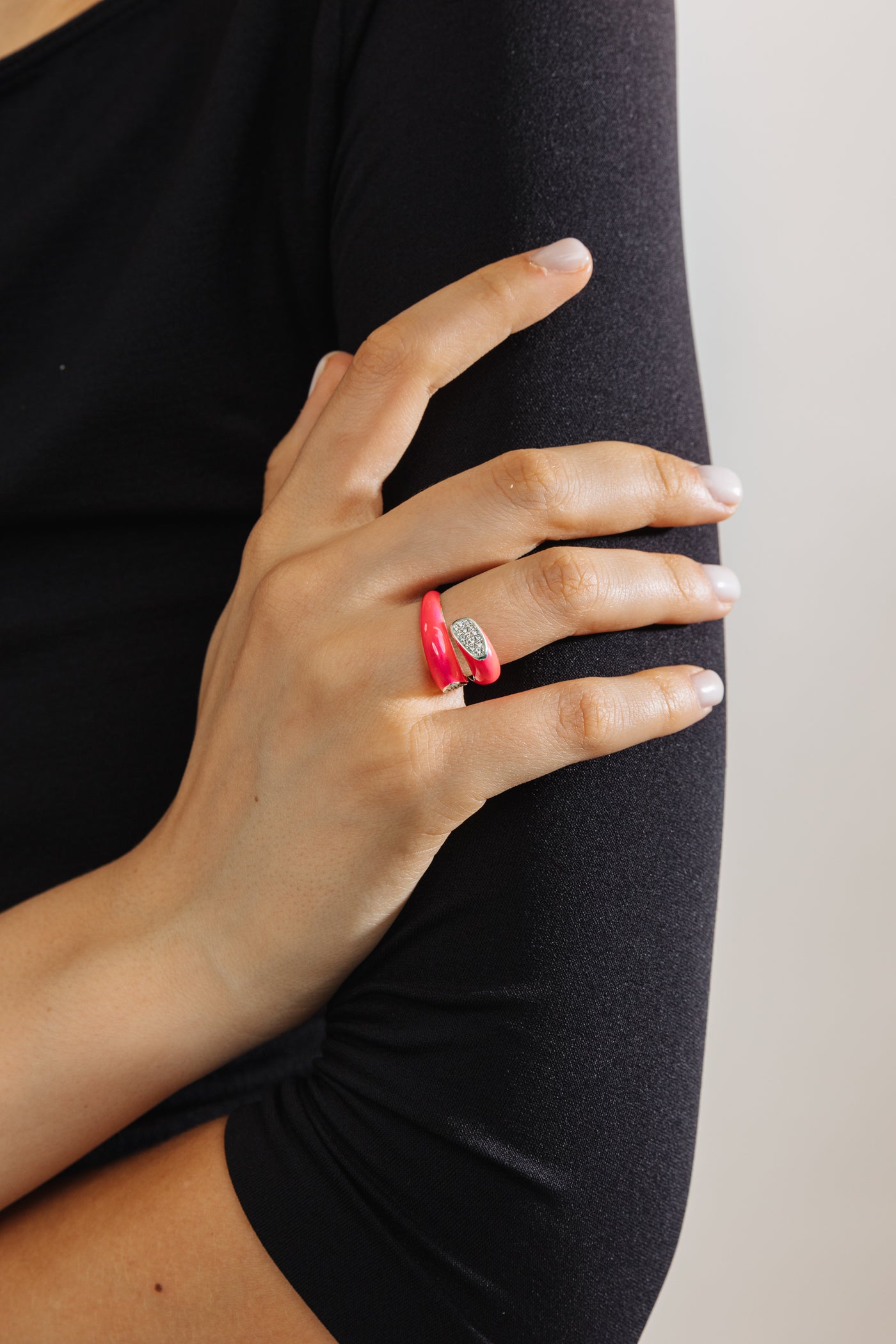 PINK SILVER ETCH Wrap CRYSTAL RING 