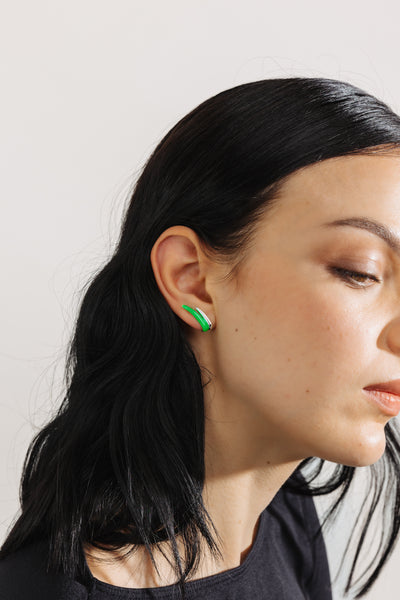 GREEN ETCH LINES DUO SILVER STUD EARRINGS