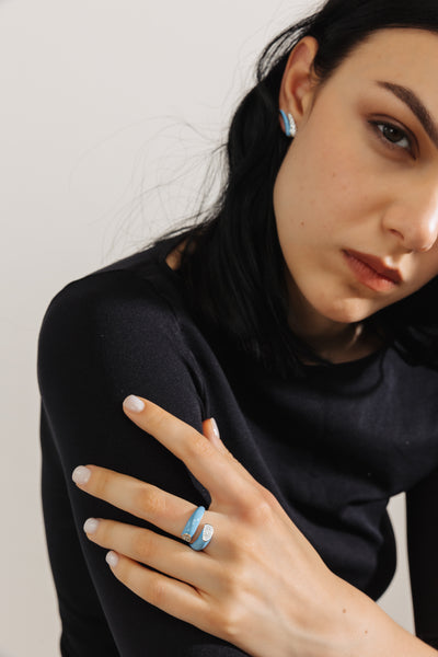 Anello Etch Wrap Azzurro Con Cristalli