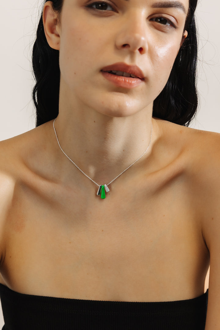 PINK ETCH TRIS SILVER NECKLACE WITH PAVÉ