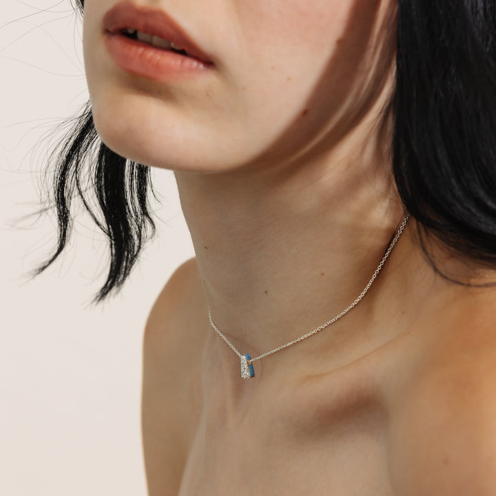 Light Blue Etch Drop Silver Necklace by Réveli