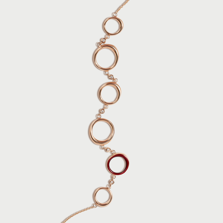 Necklace in rose gold, sculptural domed design, with lab grown diamonds and rouge enamel, NOVA collection, by Reveli.