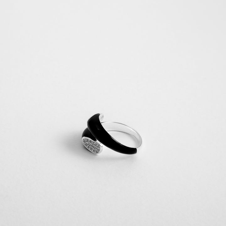 Anello Etch Wrap Nero Con Cristalli