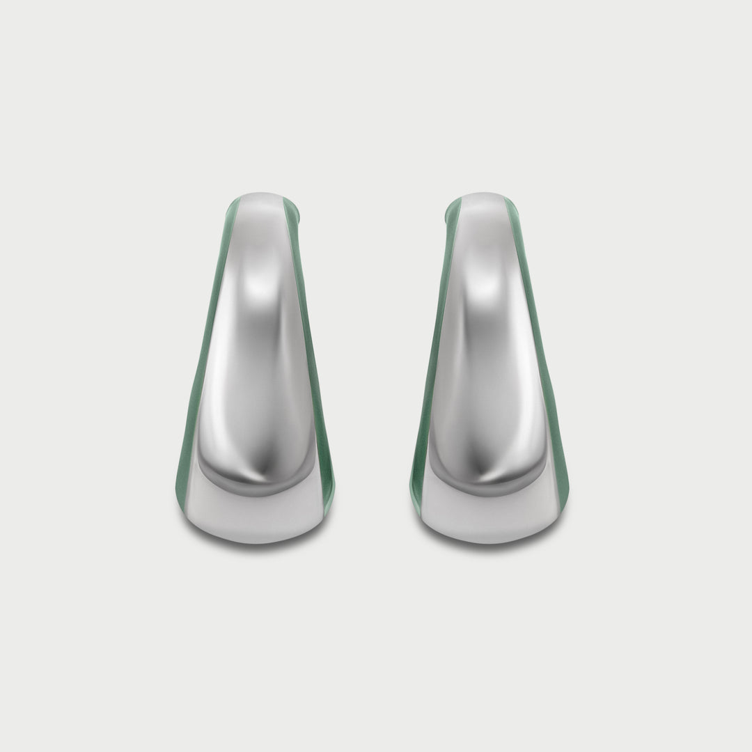 Orecchini in argento 925 bombato scultoreo smalto verde moss collezione NOVA brand Reveli 