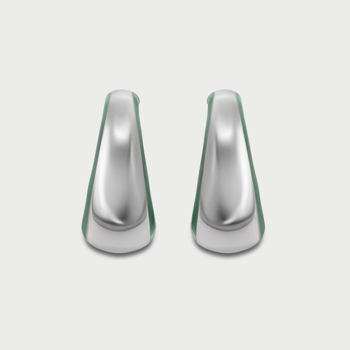 Orecchini in argento 925 bombato scultoreo smalto verde moss collezione NOVA brand Reveli 