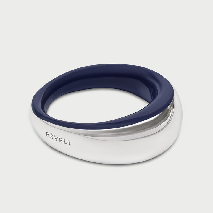 Ring in 925 sterling silver, sculptural domed design, indigo blue enamel, NOVA collection, by Reveli.