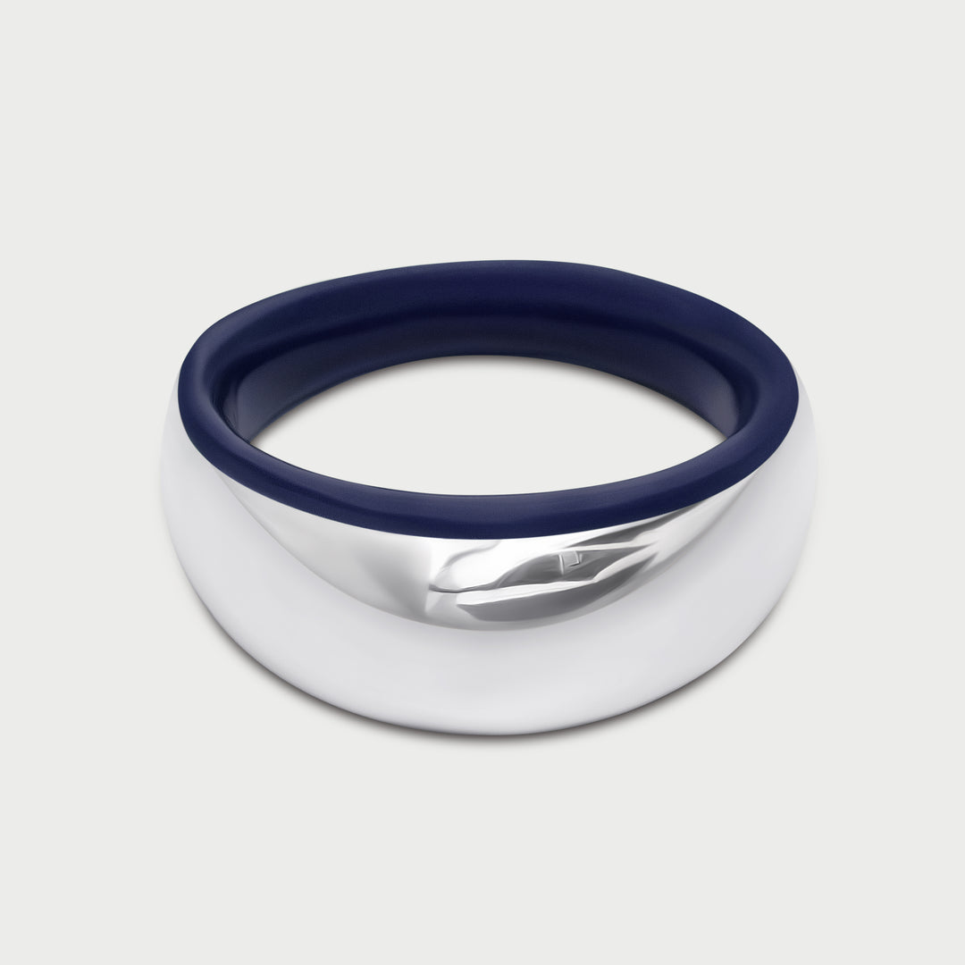 Ring in 925 sterling silver, sculptural domed design, indigo blue enamel, NOVA collection, by Reveli.