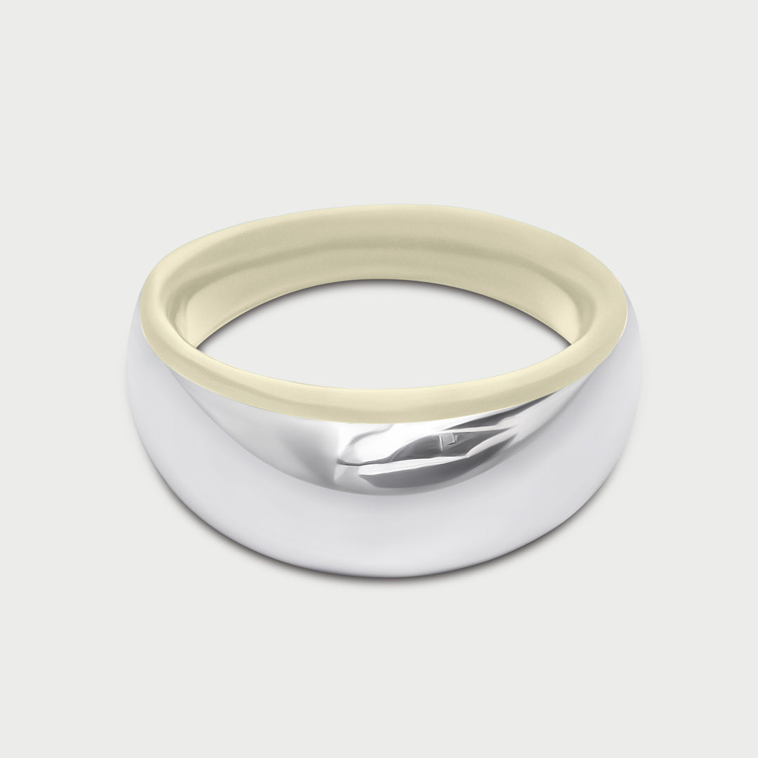 Ring in 925 sterling silver, sculptural domed design, pearl white enamel, NOVA collection, by Reveli.