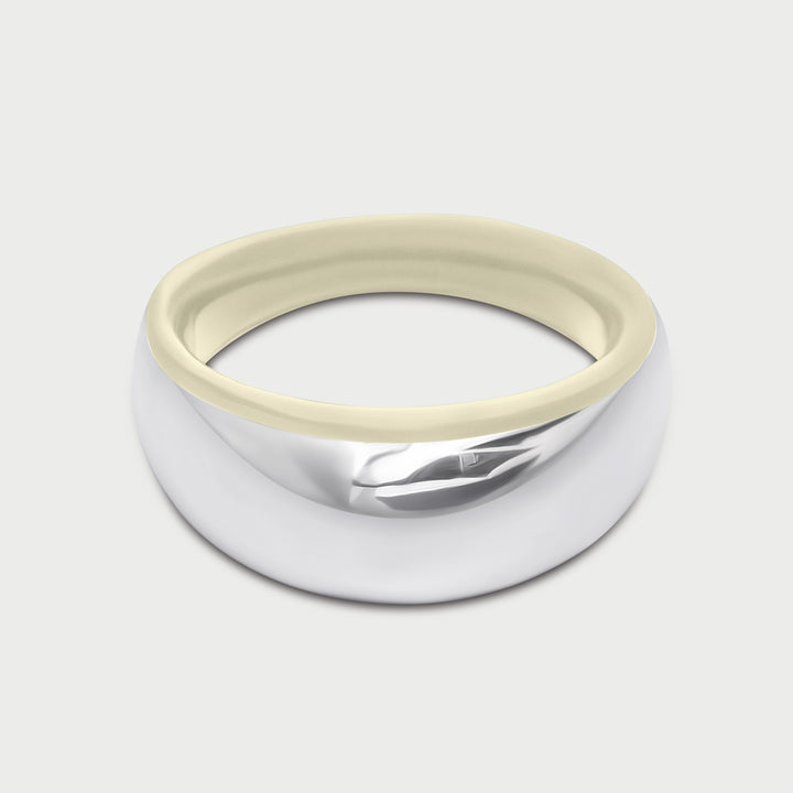 Ring in 925 sterling silver, sculptural domed design, pearl white enamel, NOVA collection, by Reveli.