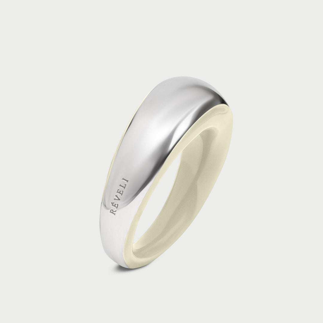 Ring in 925 sterling silver, sculptural domed design, pearl white enamel, NOVA collection, by Reveli.