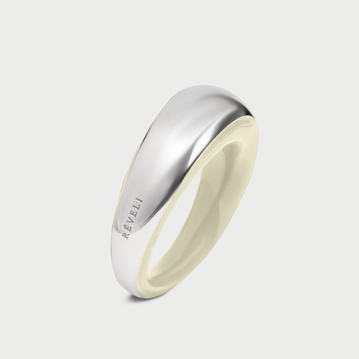 Ring in 925 sterling silver, sculptural domed design, pearl white enamel, NOVA collection, by Reveli.