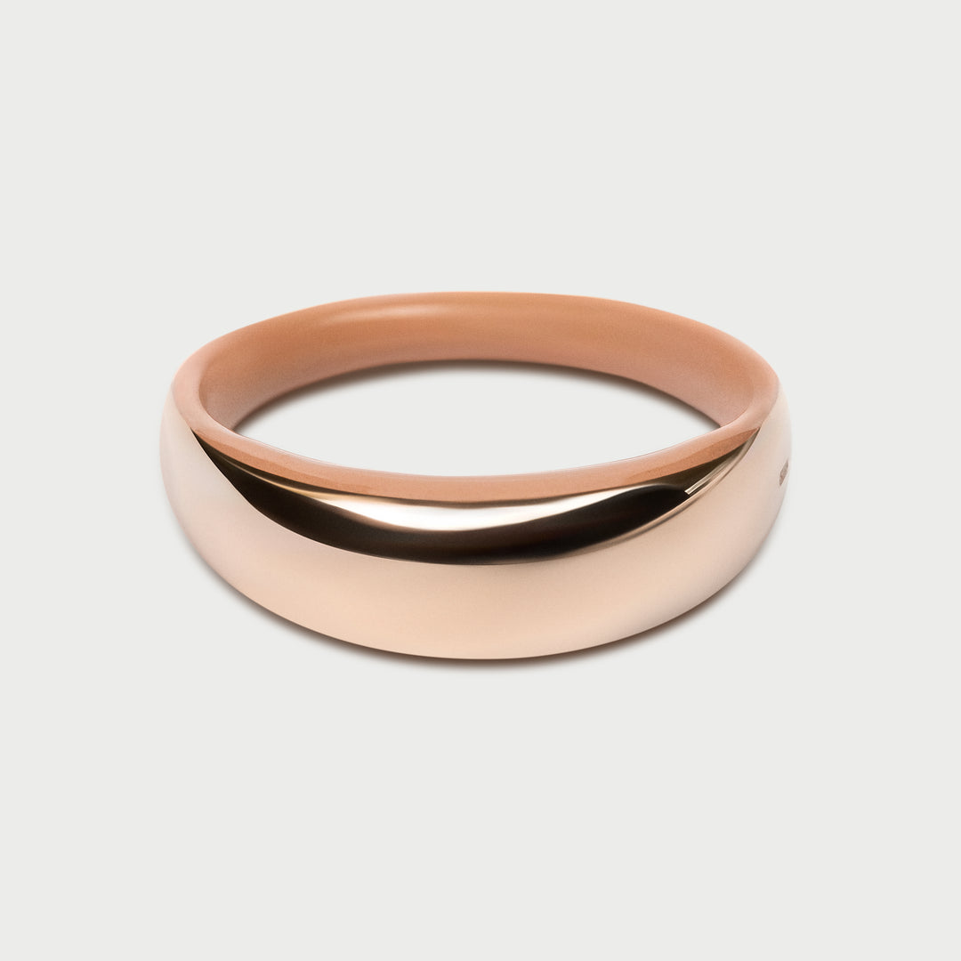 Ring in rose gold, sculptural domed design, nude powder pink enamel, NOVA collection, by Reveli.