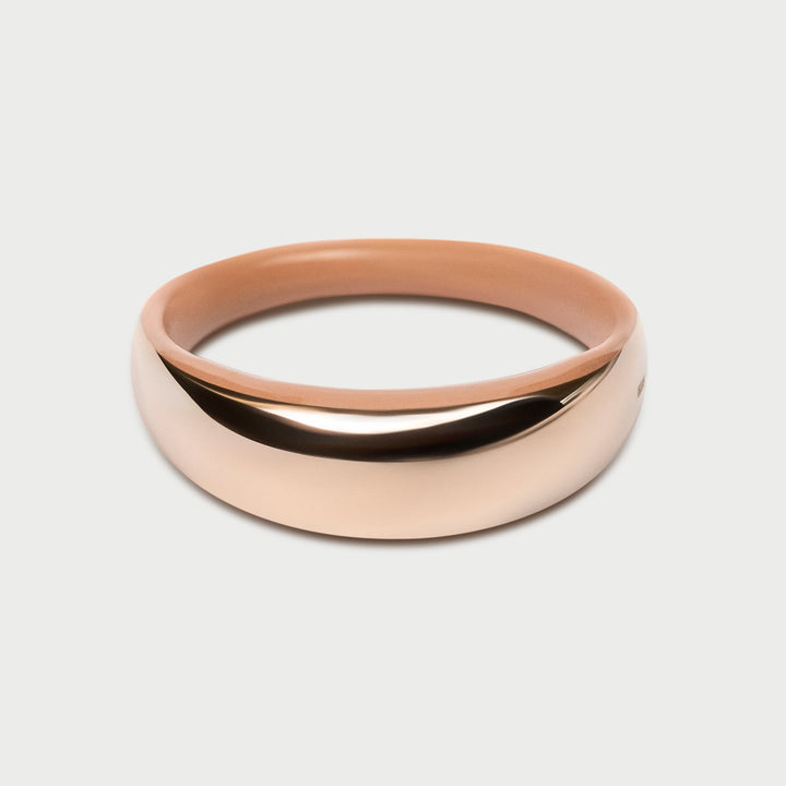 Ring in rose gold, sculptural domed design, nude powder pink enamel, NOVA collection, by Reveli.