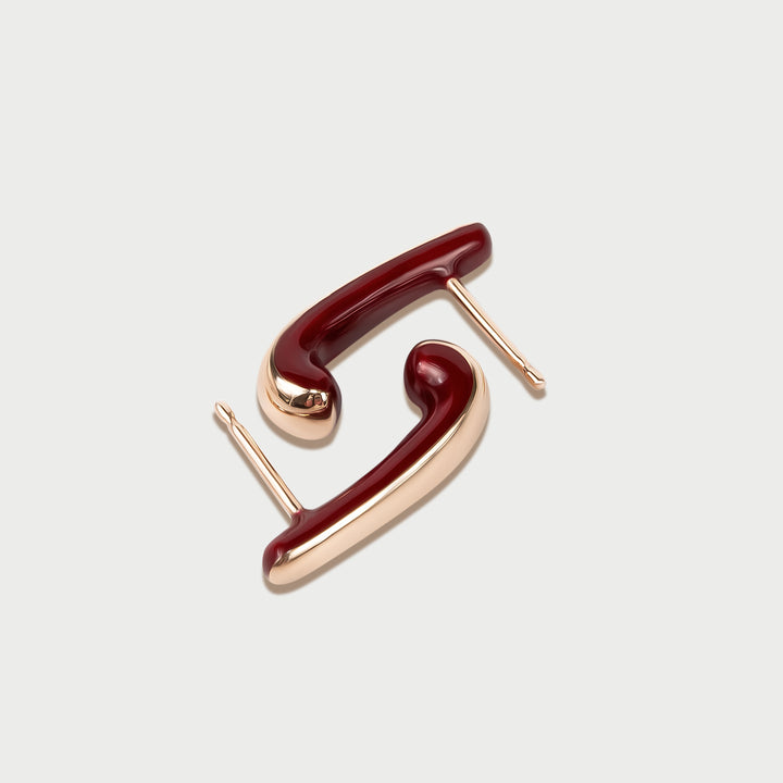 Stud earrings in rose gold, sculptural domed design, rouge enamel, NOVA collection, by Reveli.