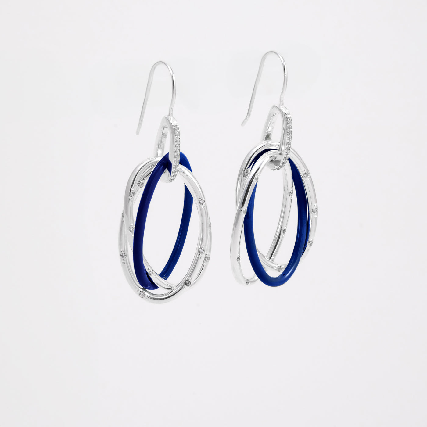 BLUE ETCH LINES SILVER PENDANT EARRINGS