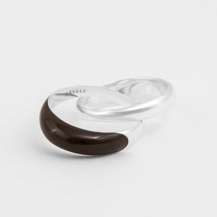 Hand-enameled 925 sterling silver brown double dome ring. Produced in Italy. Réveli