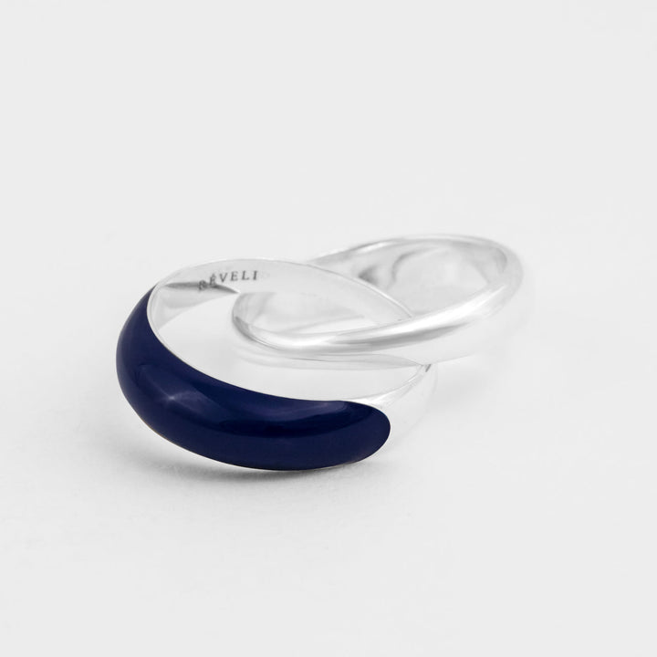 Hand-enameled 925 sterling silver blue double dome ring. Produced in Italy. Réveli