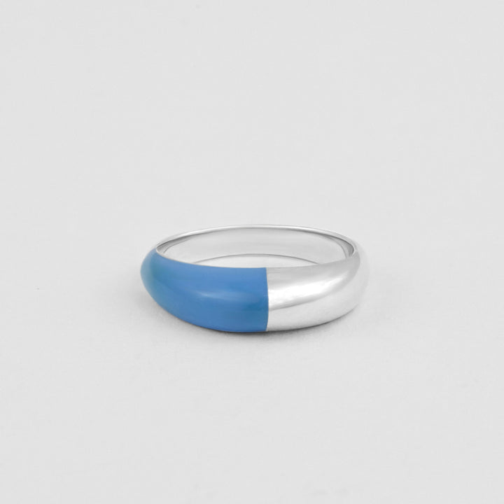 925 sterling silver light blue etch dome ring with enamel